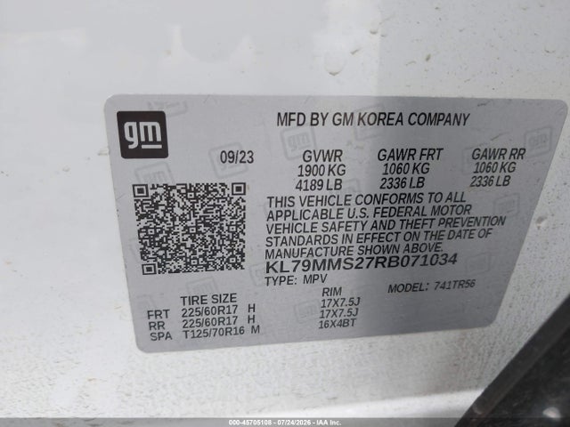 Продаж на аукціоні авто 2024 Chevrolet Trailblazer Fwd Ls, vin: KL79MMS27RB071034, номер лоту: 45705108