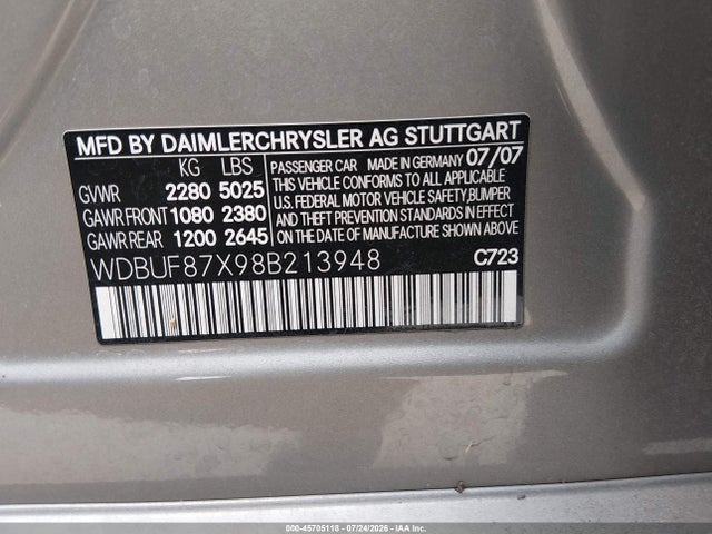 45705118 :رقم المزاد ، WDBUF87X98B213948 vin ، 2008 Mercedes-benz E 350 4matic مزاد بيع