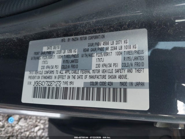 Aukcja sprzedaży 2016 Mazda Cx-5 Touring, vin: JM3KE4CY7G0871272, numer aukcji: 45705144