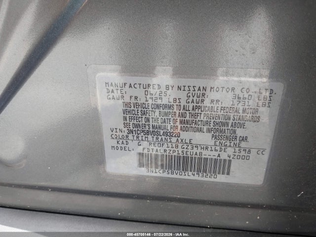 Aukcja sprzedaży 2025 Nissan Kicks Play S, vin: 3N1CP5BV0SL493220, numer aukcji: 45705146