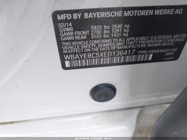 45705150 :رقم المزاد ، WBAYE8C5XED136417 vin ، 2014 Bmw Alpina B7 مزاد بيع