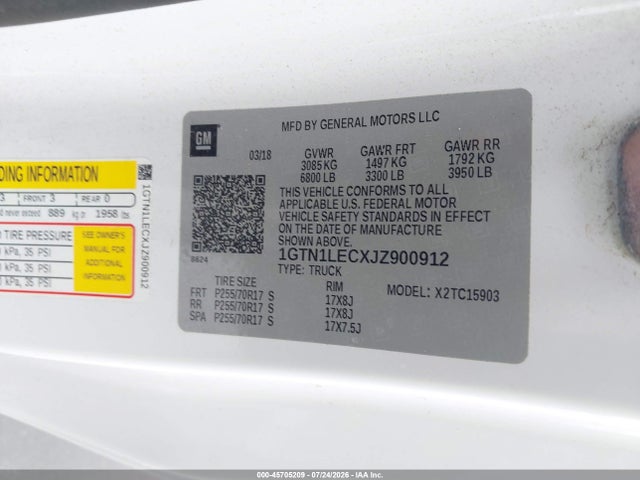 Aukcja sprzedaży 2018 Gmc Sierra 1500, vin: 1GTN1LECXJZ900912, numer aukcji: 45705209