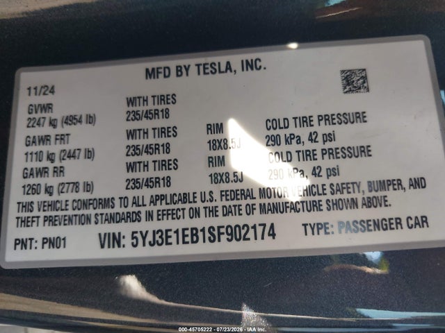 Tesla Model 3 Long Range All-wheel Drive 2025 5YJ3E1EB1SF902174 Image 9