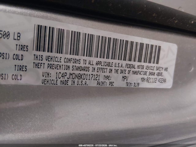 Продаж на аукціоні авто 2019 Jeep Cherokee Limited 4x4, vin: 1C4PJMDN8KD117121, номер лоту: 45705225