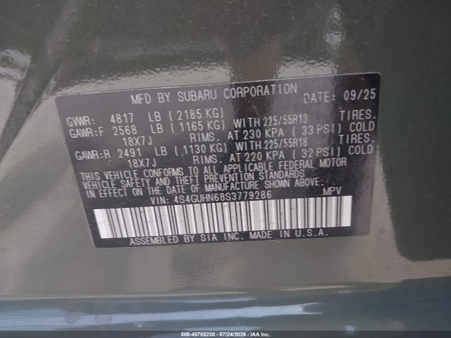 45705230 :رقم المزاد ، 4S4GUHN68S3779286 vin ، 2025 Subaru Crosstrek Limited مزاد بيع