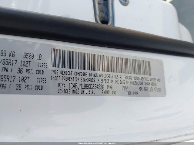 Aukcja sprzedaży 2019 Jeep Cherokee Latitude Plus 4x4, vin: 1C4PJMLB8KD234236, numer aukcji: 45705250