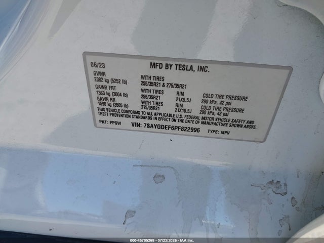 Продажа на аукционе авто 2023 Tesla Model Y Performance Dual Motor All-wheel Drive, vin: 7SAYGDEF6PF822996, номер лота: 45705268