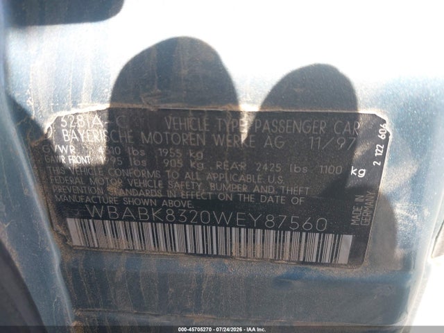 Продажа на аукционе авто 1998 Bmw 328ic, vin: WBABK8320WEY87560, номер лота: 45705270