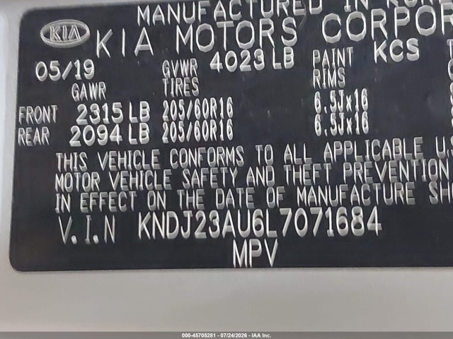 Aukcja sprzedaży 2020 Kia Soul Lx, vin: KNDJ23AU6L7071684, numer aukcji: 45705281