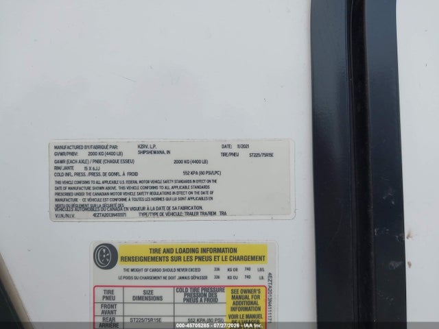 Продаж на аукціоні авто 2022 Kz Other, vin: 4EZTA2013N4111171, номер лоту: 45705285
