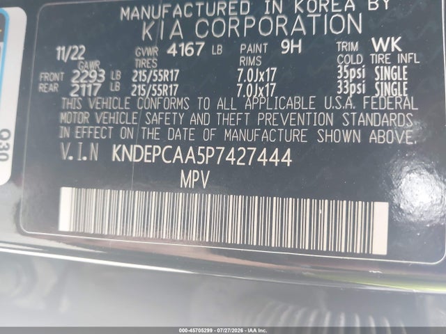 45705299 :رقم المزاد ، KNDEPCAA5P7427444 vin ، 2023 Kia Seltos Lx مزاد بيع