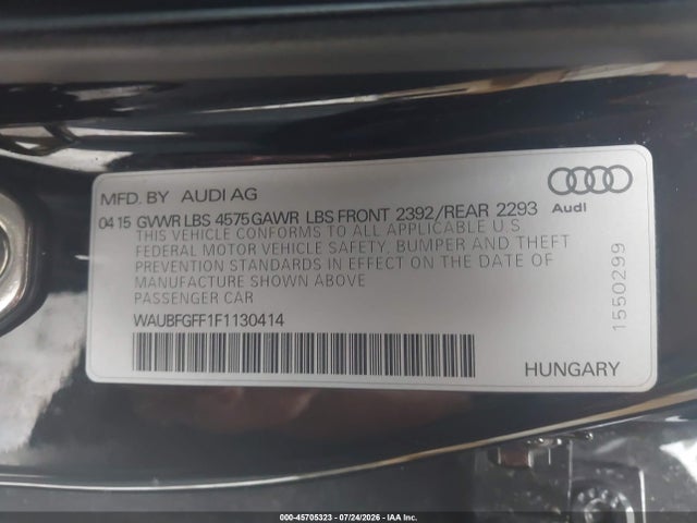 Aukcja sprzedaży 2015 Audi A3 2.0t Premium, vin: WAUBFGFF1F1130414, numer aukcji: 45705323