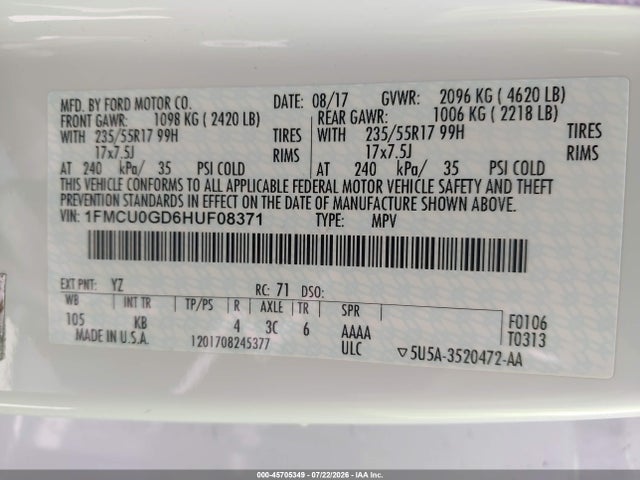 Ford ESCAPE SE 2017 1FMCU0GD6HUF08371 Image 9