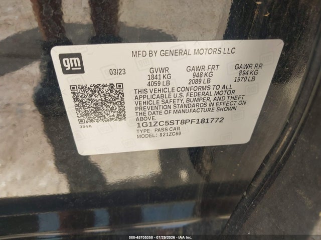 Продаж на аукціоні авто 2023 Chevrolet Malibu Fwd 1fl, vin: 1G1ZC5ST8PF181772, номер лоту: 45705350