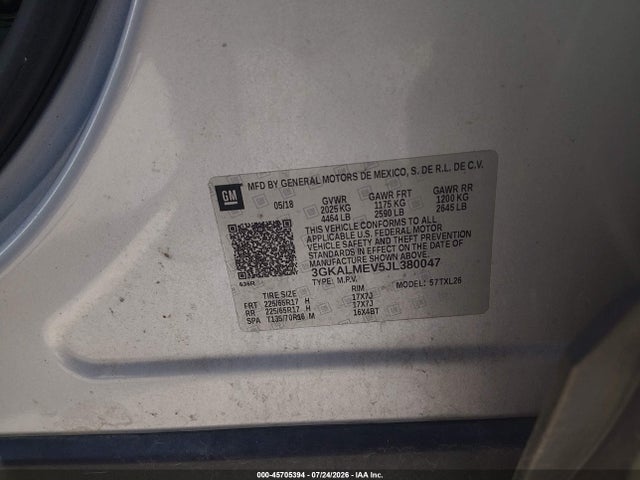 Продаж на аукціоні авто 2018 Gmc Terrain Sle, vin: 3GKALMEV5JL380047, номер лоту: 45705394