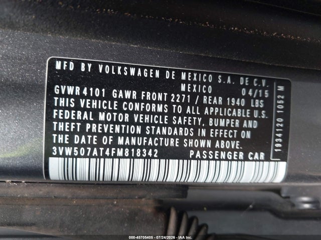 Продажа на аукционе авто 2015 Volkswagen Beetle 1.8t, vin: 3VW507AT4FM818342, номер лота: 45705405