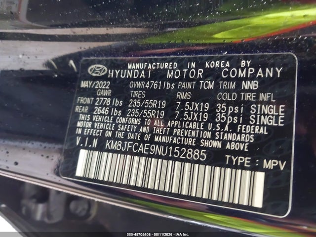 Продаж на аукціоні авто 2022 Hyundai Tucson Xrt, vin: KM8JFCAE9NU152885, номер лоту: 45705406