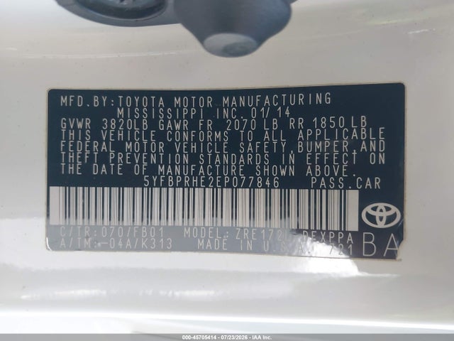 Toyota Corolla Le Eco Plus 2014 5YFBPRHE2EP077846 Image 9