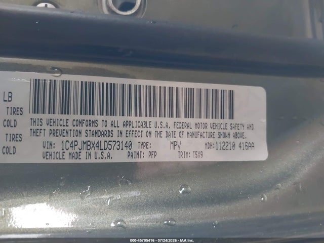 45705416 :رقم المزاد ، 1C4PJMBX4LD573140 vin ، 2020 Jeep Cherokee Trailhawk 4x4 مزاد بيع
