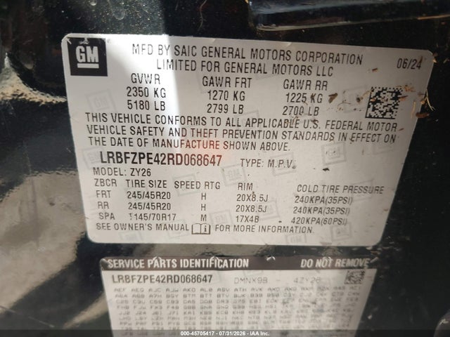 45705417 :رقم المزاد ، LRBFZPE42RD068647 vin ، 2024 Buick Envision Sport Touring Awd مزاد بيع