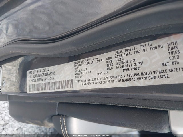 Продаж на аукціоні авто 2022 Jeep Grand Cherokee Limited 4x2, vin: 1C4RJGBG5N8633108, номер лоту: 45705435