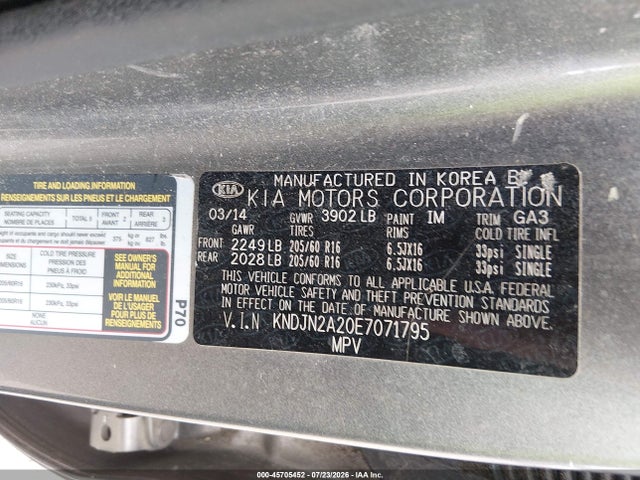 Продаж на аукціоні авто 2014 Kia Soul, vin: KNDJN2A20E7071795, номер лоту: 45705452
