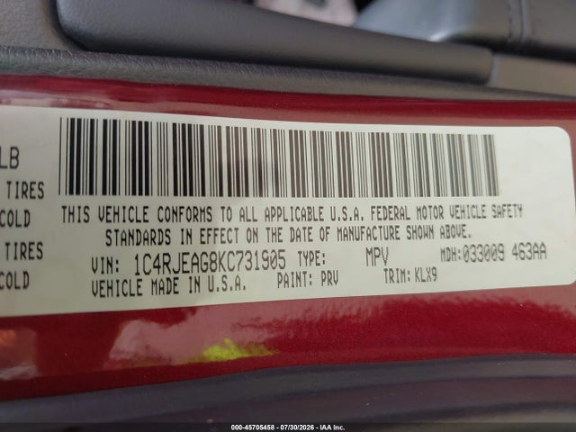 Продажа на аукционе авто 2019 Jeep Grand Cherokee Altitude 4x2, vin: 1C4RJEAG8KC731905, номер лота: 45705458