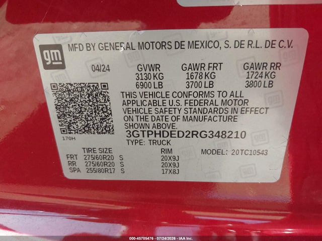 Продажа на аукционе авто 2024 Gmc Sierra 1500 2wd  Short Box Slt, vin: 3GTPHDED2RG348210, номер лота: 45705476