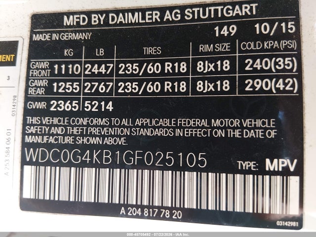 Продаж на аукціоні авто 2016 Mercedes-benz Glc 300 4matic, vin: WDC0G4KB1GF025105, номер лоту: 45705492
