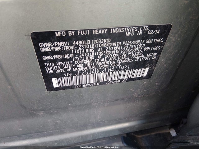 2015 Subaru Forester 2.5i Premium მანქანა იყიდება აუქციონზე, vin: JF2SJADC2FH411931, აუქციონის ნომერი: 45705502