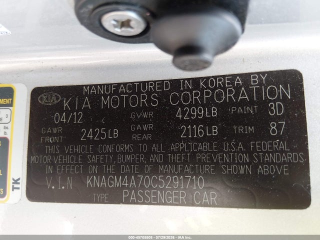 Продажа на аукционе авто 2012 Kia Optima Lx, vin: KNAGM4A70C5291710, номер лота: 45705508
