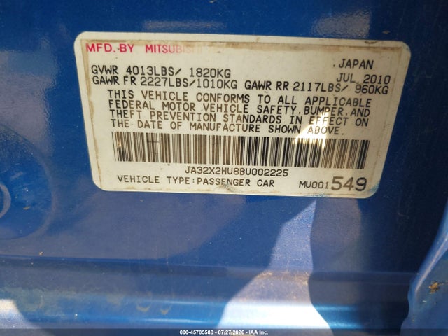 2011 Mitsubishi Lancer Es მანქანა იყიდება აუქციონზე, vin: JA32X2HU8BU002225, აუქციონის ნომერი: 45705580