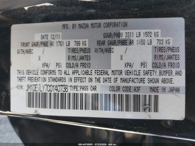 Aukcja sprzedaży 2012 Mazda Mazda2 Touring, vin: JM1DE1LY7C0140738, numer aukcji: 45705591