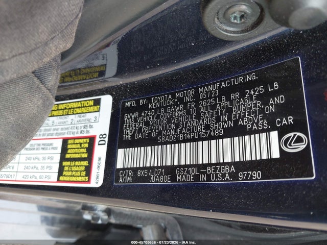 2023 Lexus Es 350 მანქანა იყიდება აუქციონზე, vin: 58ADZ1B14PU157489, აუქციონის ნომერი: 45705636