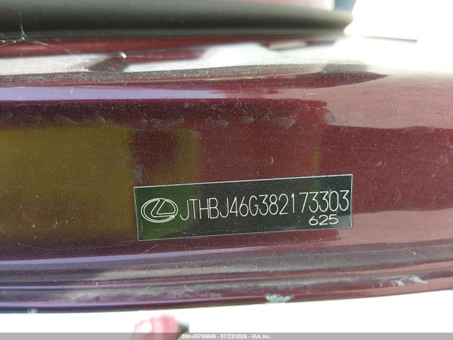 2008 Lexus Es 350 მანქანა იყიდება აუქციონზე, vin: JTHBJ46G382173303, აუქციონის ნომერი: 45705649