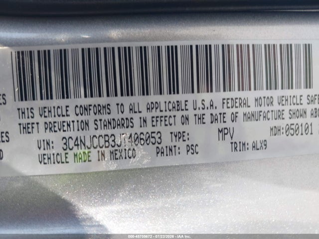 3C4NJCCB3JT406053 Jeep Compass Limited Fwd