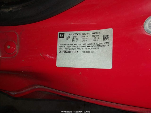 45705676 :رقم المزاد ، 2G1FD3D30F9107819 vin ، 2015 Chevrolet Camaro 1lt مزاد بيع
