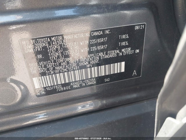 2021 Toyota Rav4 Le მანქანა იყიდება აუქციონზე, vin: 2T3K1RFV2MC157481, აუქციონის ნომერი: 45705682