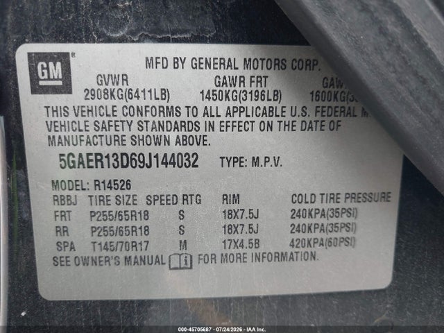 Aukcja sprzedaży 2009 Buick Enclave Cx, vin: 5GAER13D69J144032, numer aukcji: 45705687