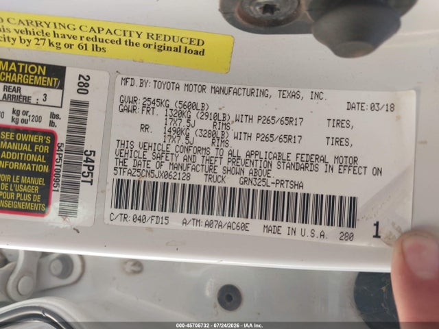 5TFAZ5CN5JX062128 Toyota Tacoma Trd Sport
