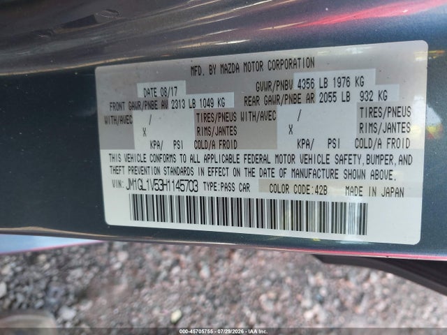 Продаж на аукціоні авто 2017 Mazda Mazda6 Touring, vin: JM1GL1V53H1145703, номер лоту: 45705755