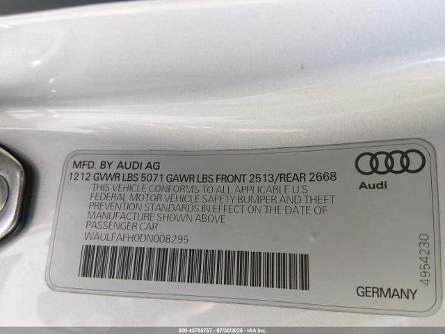 Aukcja sprzedaży 2013 Audi A5 2.0t Premium, vin: WAULFAFH0DN008295, numer aukcji: 45705757