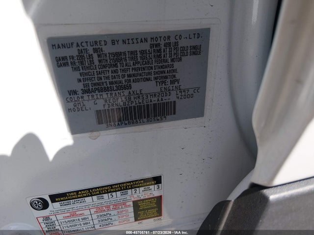 45705761 :رقم المزاد ، 3N8AP6BB8SL305659 vin ، 2025 Nissan Kicks S Intelligent Awd مزاد بيع