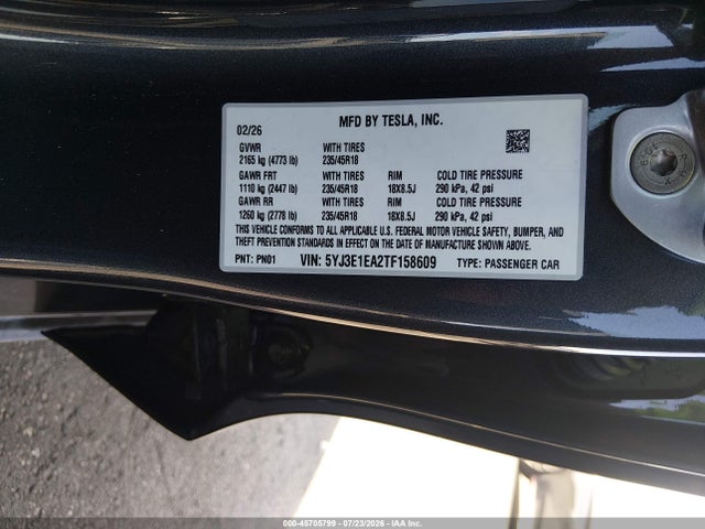 5YJ3E1EA2TF158609 Tesla Model 3 Premium Rear-wheel Drive/rear-wheel Drive