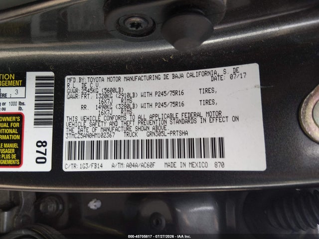 3TMCZ5AN0HM102367 Toyota Tacoma Sr V6