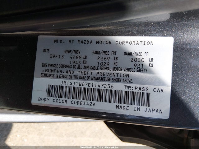 Aukcja sprzedaży 2014 Mazda Mazda6 I Grand Touring, vin: JM1GJ1W67E1147236, numer aukcji: 45705818