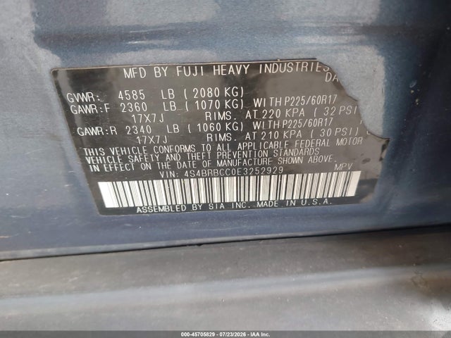 Subaru Outback 2.5i Premium 2014 4S4BRBCC0E3252929 Image 9