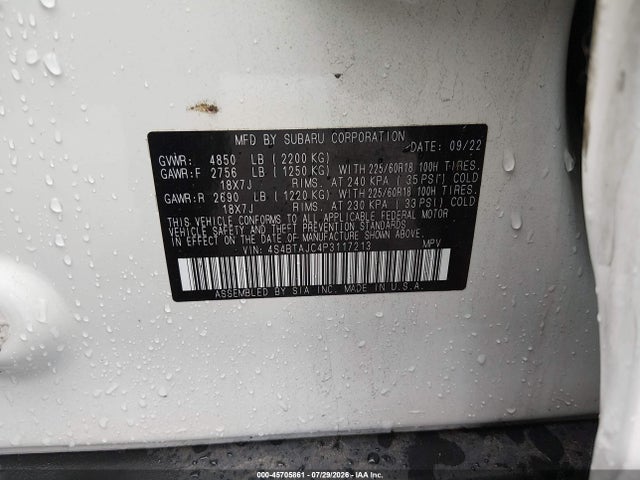 Aukcja sprzedaży 2023 Subaru Outback Onyx Edition, vin: 4S4BTAJC4P3117213, numer aukcji: 45705861