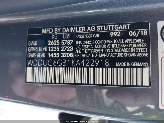 Aukcja sprzedaży 2019 Mercedes-benz S 450, vin: WDDUG6GB1KA422918, numer aukcji: 45705863