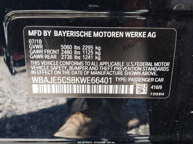 Продаж на аукціоні авто 2019 Bmw 540i, vin: WBAJE5C58KWE66401, номер лоту: 45705875